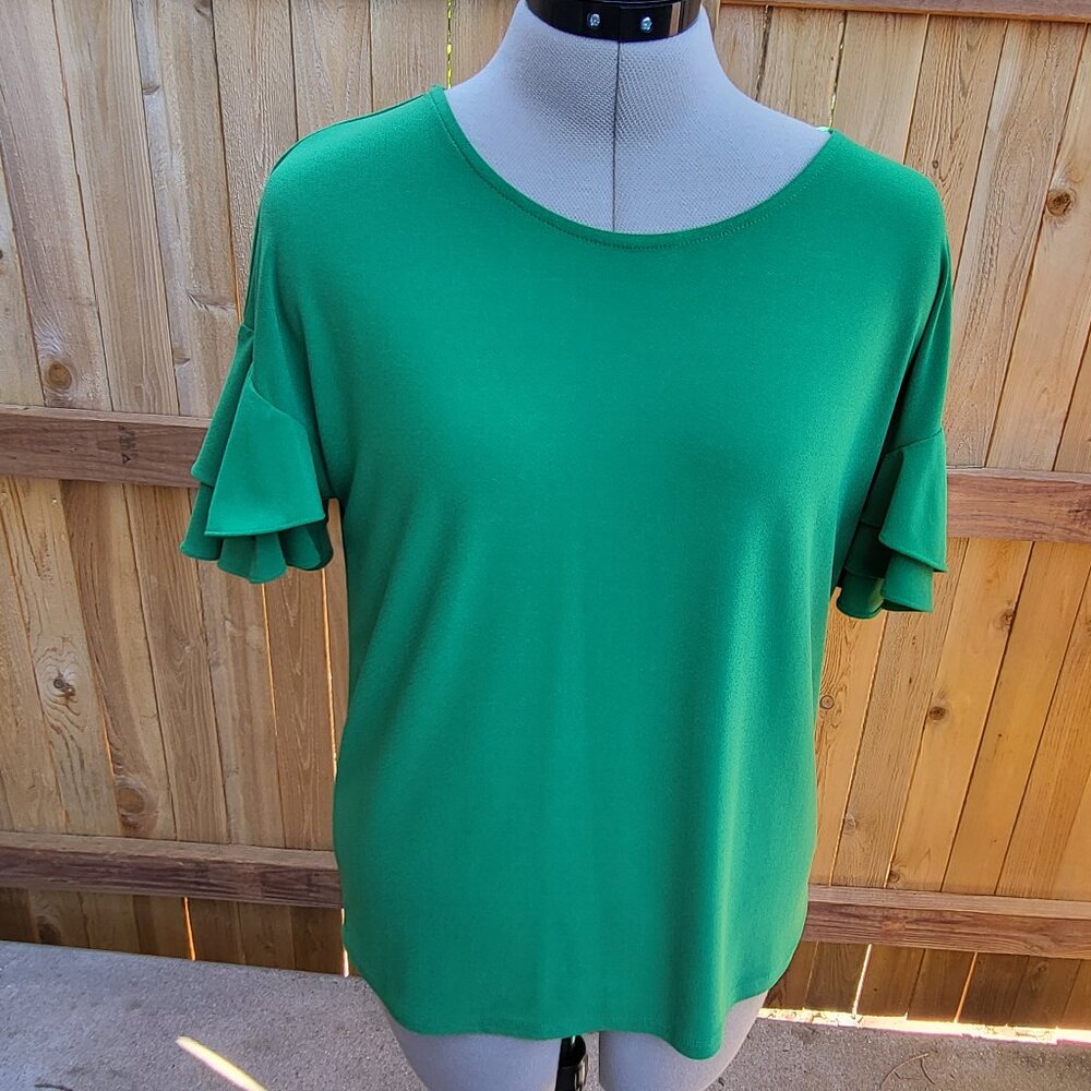 INC Women's knit Green flutter sleeve top small